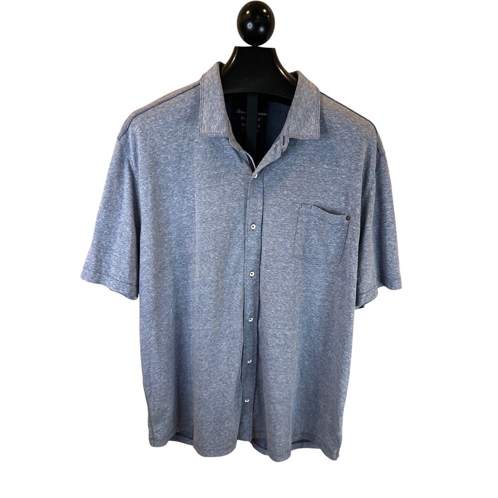 Tommy Bahama IslandZone Mens‎ XXXL Blue Heathered Short Sleeve Button Down Shirt